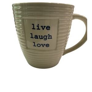 Old Pottery Company White Embossed “Live Love Laugh” Mug - 16 oz (EUC)